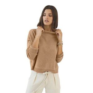 Anthropologie Pilcro The Alani 100% Cashmere Mock-Neck Sweater, Honey, Size XL